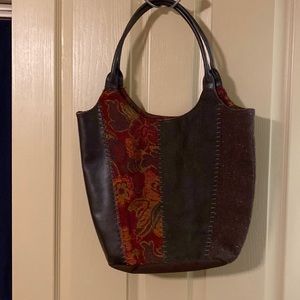 Coldwater Creek shoulder bag with suede bottom, patchwork design, cloth lining